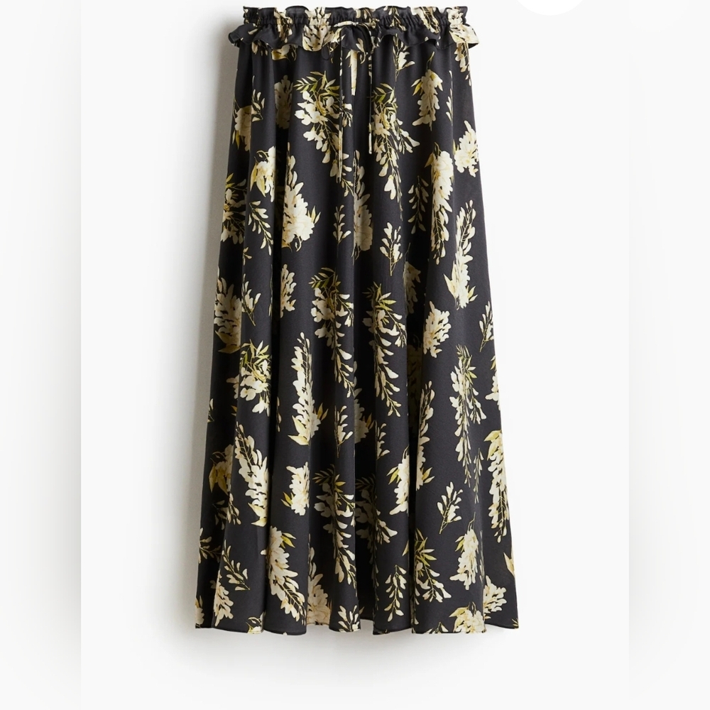 H&M Black Flora Maxi Skirt NWT